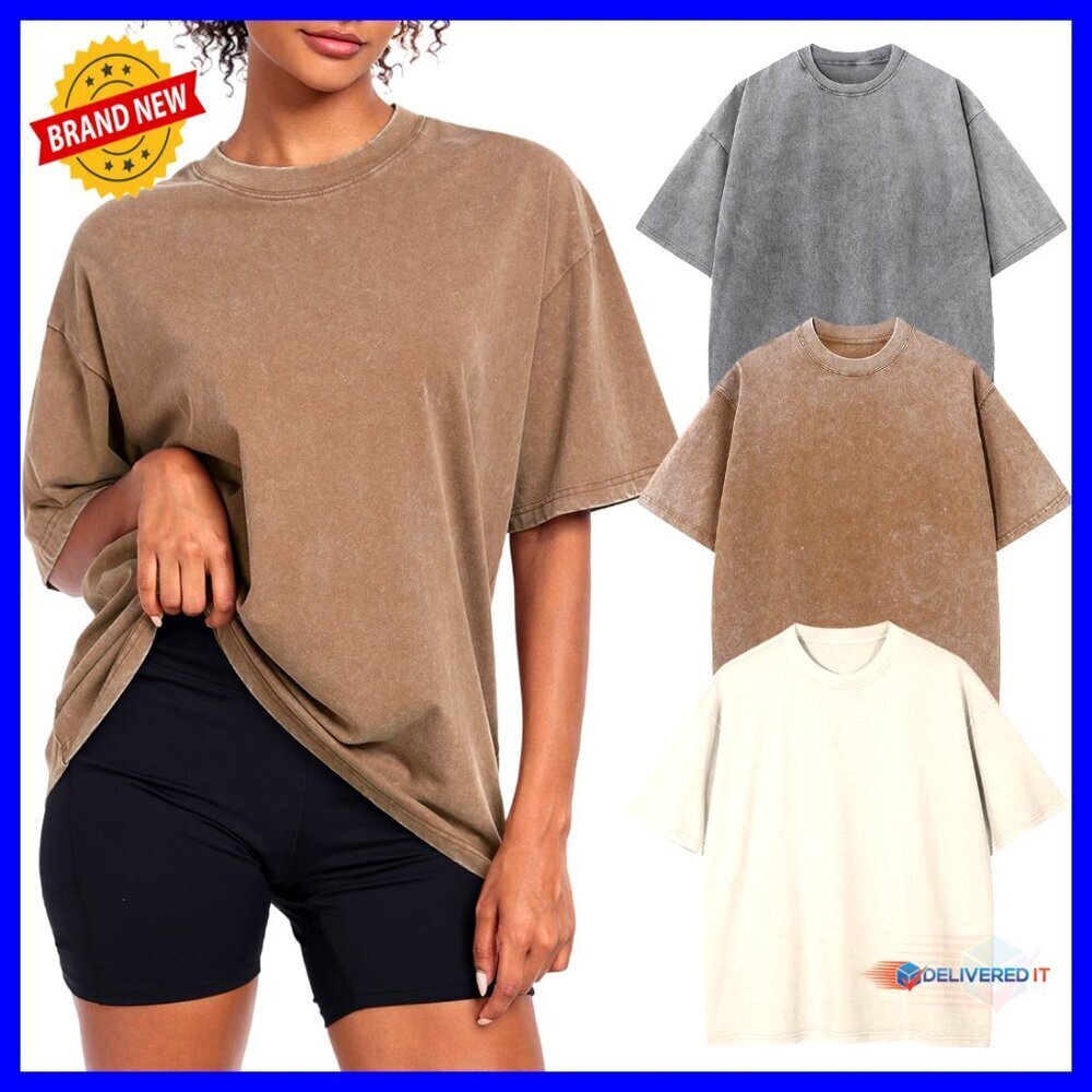 Oversized Vintage Acid Wash Cotton Tee Boyfriend Fit Y2K Retro Street Style